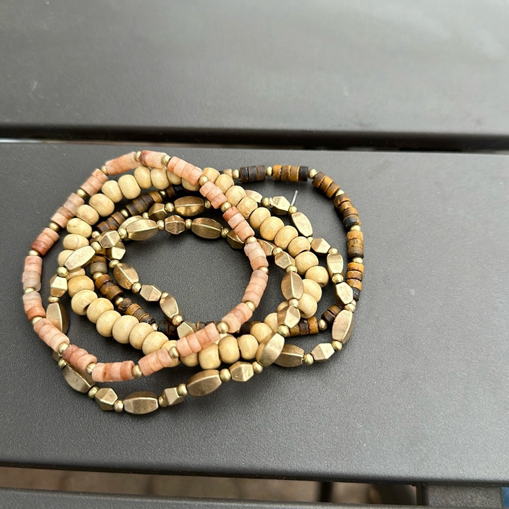 Five boho beaded bracelets